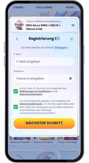 Registrierungsformular für ein Online-Casino-Konto