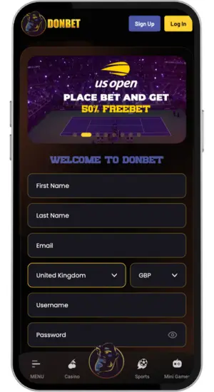 Registration form for an online casino account