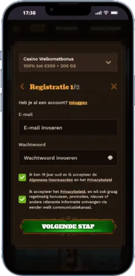 Registratieformulier voor een online casino-account